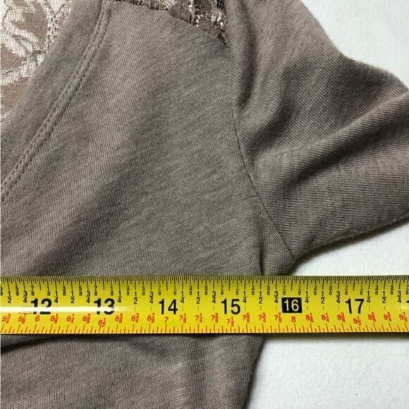 Dynamite Taupe Ruched Button Down Cardigan With Lace Back - Picture 7 of 10